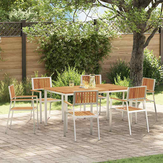 vidaXL Outdoor Dining Set 7 pcs Solid Acacia Wood and Stainless Steel - Brown - 150 x 90 x 75 cm