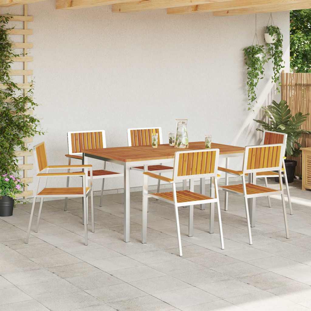 vidaXL Outdoor Dining Set 7 pcs Solid Acacia Wood and Stainless Steel - Brown - 150 x 90 x 75 cm