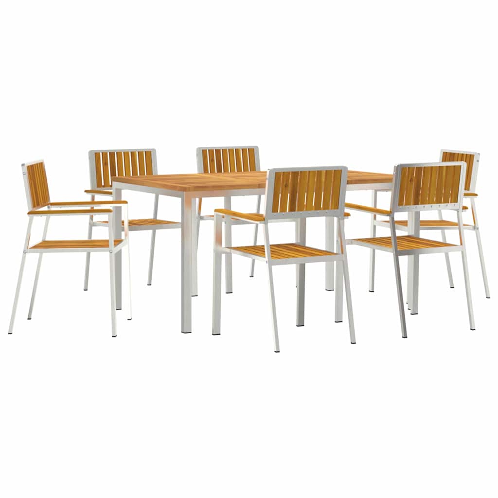 vidaXL Outdoor Dining Set 7 pcs Solid Acacia Wood and Stainless Steel - Brown - 150 x 90 x 75 cm