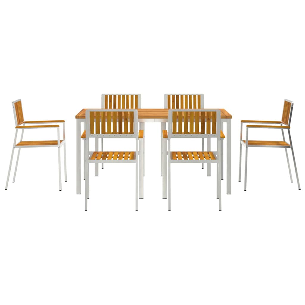 vidaXL Outdoor Dining Set 7 pcs Solid Acacia Wood and Stainless Steel - Brown - 150 x 90 x 75 cm