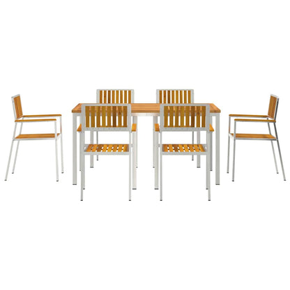 vidaXL Outdoor Dining Set 7 pcs Solid Acacia Wood and Stainless Steel - Brown - 150 x 90 x 75 cm