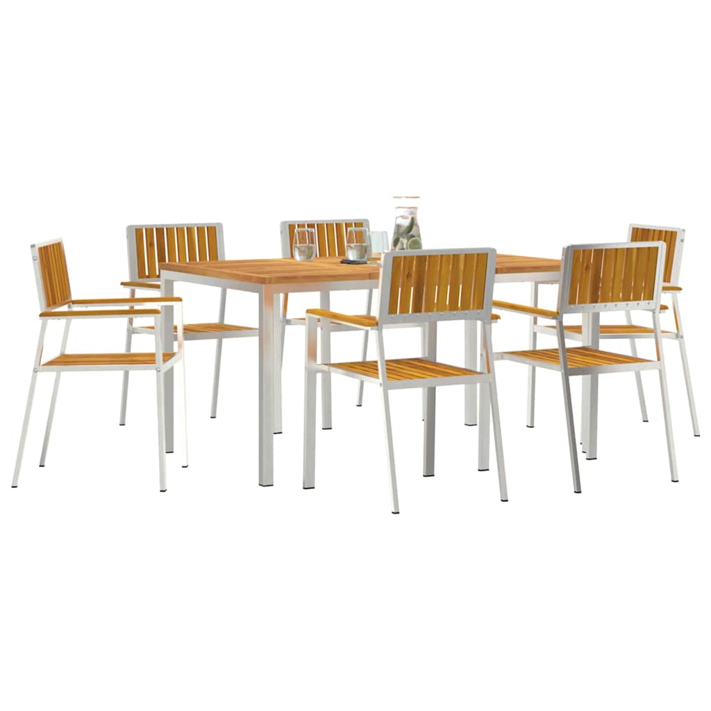 vidaXL Outdoor Dining Set 7 pcs Solid Acacia Wood and Stainless Steel - Brown - 150 x 90 x 75 cm