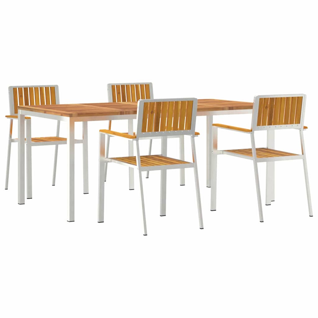vidaXL Outdoor Dining Set 5 pcs Solid Acacia Wood and Stainless Steel - Brown - 180 x 90 x 75 cm