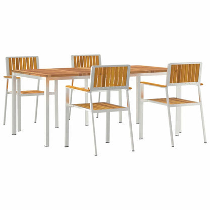 vidaXL Outdoor Dining Set 5 pcs Solid Acacia Wood and Stainless Steel - Brown - 180 x 90 x 75 cm