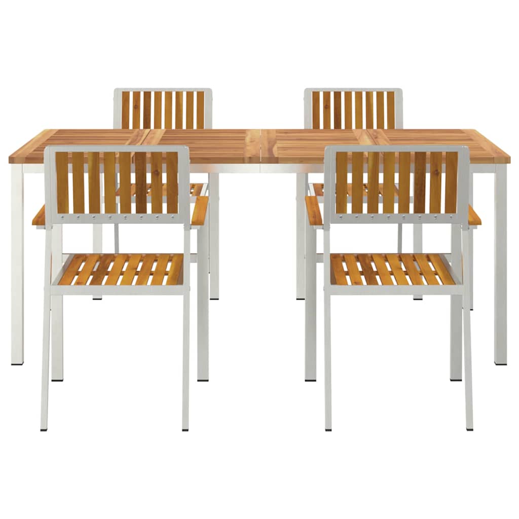 vidaXL Outdoor Dining Set 5 pcs Solid Acacia Wood and Stainless Steel - Brown - 180 x 90 x 75 cm