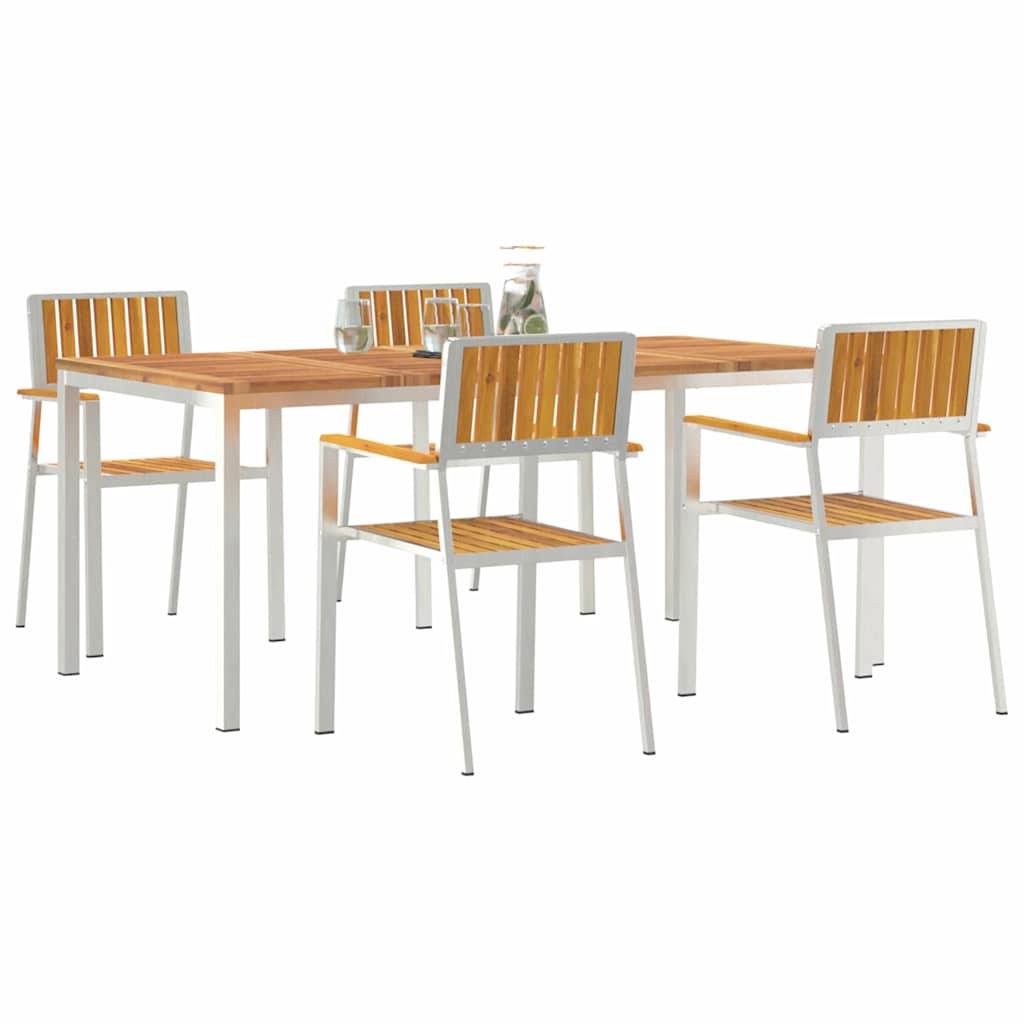 vidaXL Outdoor Dining Set 5 pcs Solid Acacia Wood and Stainless Steel - Brown - 180 x 90 x 75 cm