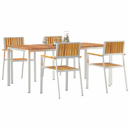 vidaXL Outdoor Dining Set 5 pcs Solid Acacia Wood and Stainless Steel - Brown - 180 x 90 x 75 cm