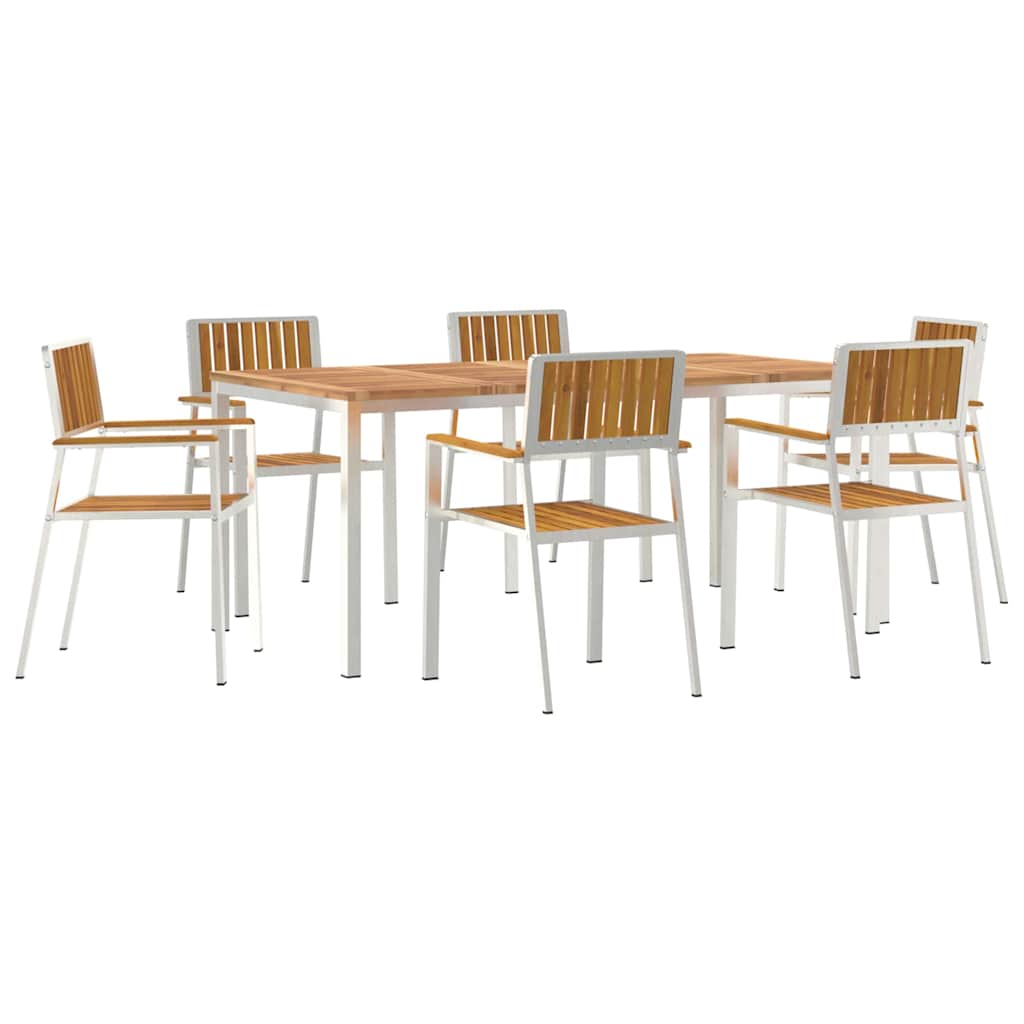 vidaXL Outdoor Dining Set 7 pcs Solid Acacia Wood and Stainless Steel - Brown - 180 x 90 x 75 cm