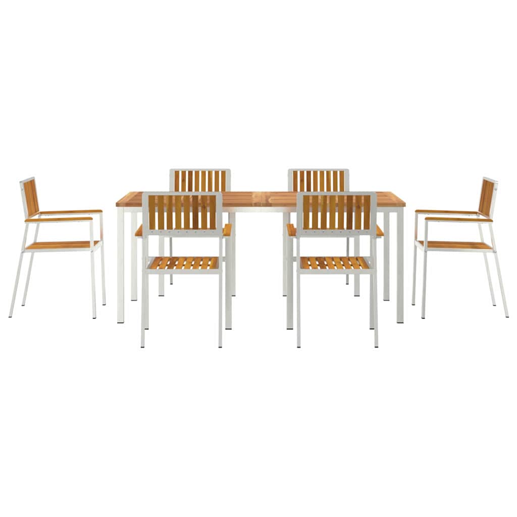 vidaXL Outdoor Dining Set 7 pcs Solid Acacia Wood and Stainless Steel - Brown - 180 x 90 x 75 cm