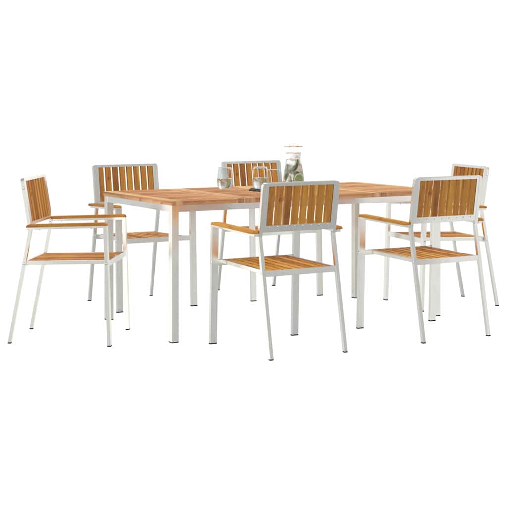 vidaXL Outdoor Dining Set 7 pcs Solid Acacia Wood and Stainless Steel - Brown - 180 x 90 x 75 cm