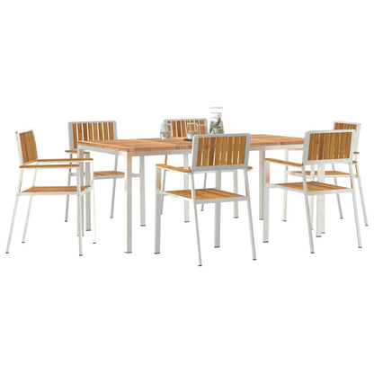 vidaXL Outdoor Dining Set 7 pcs Solid Acacia Wood and Stainless Steel - Brown - 180 x 90 x 75 cm