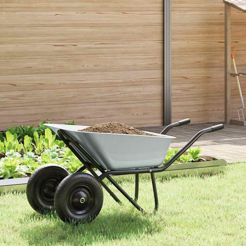 vidaXL Wheelbarrow Silver and Black 100 L 180 kg Galvanized Steel