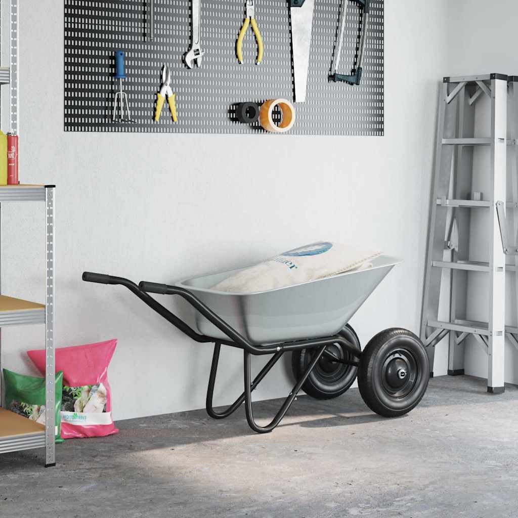 vidaXL Wheelbarrow Silver and Black 100 L 180 kg Galvanized Steel