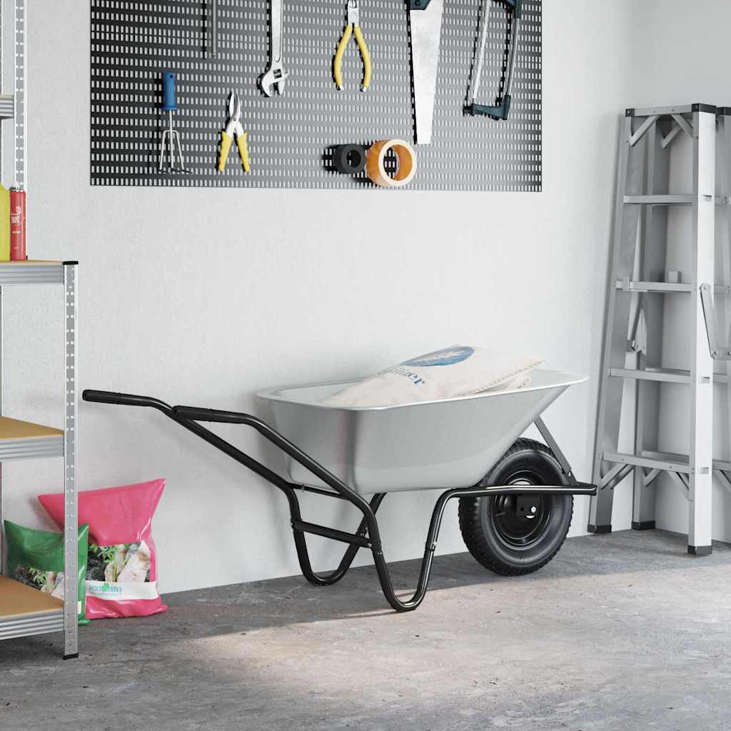 vidaXL Wheelbarrow Silver and Black 100 L 150 kg Galvanized Steel