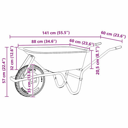 vidaXL Wheelbarrow Silver and Black 100 L 150 kg Galvanized Steel