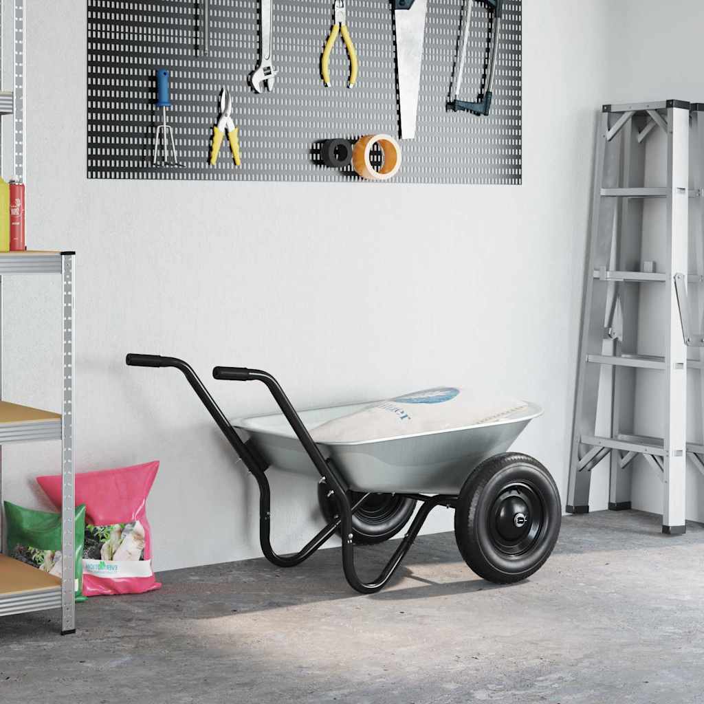 vidaXL Wheelbarrow Silver and Black 100 L 150 kg Galvanized Steel - 61256