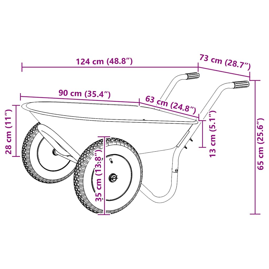 vidaXL Wheelbarrow Silver and Black 100 L 150 kg Galvanized Steel - 61256
