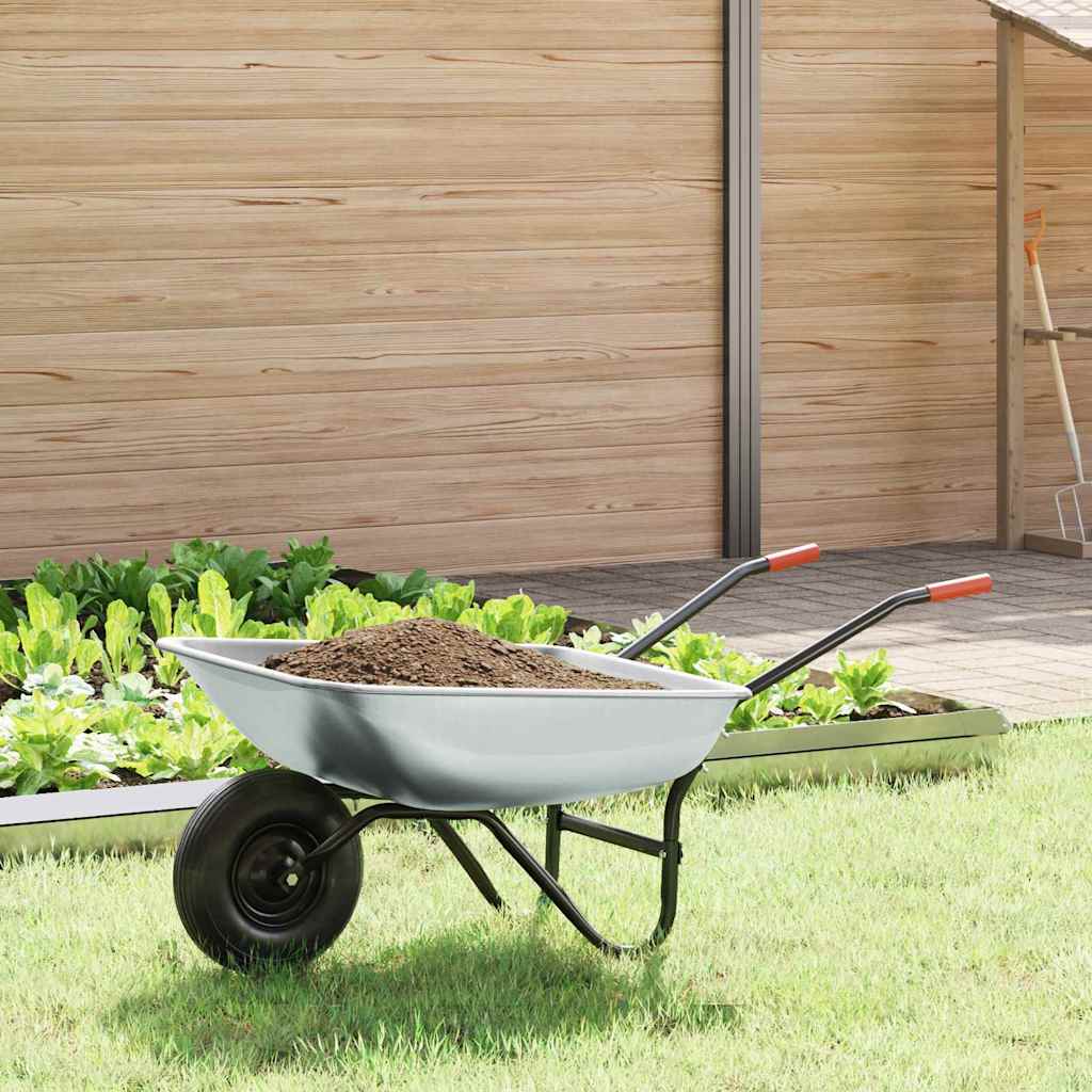 vidaXL Wheelbarrow Silver and Black 80 L 120 kg Galvanized Steel