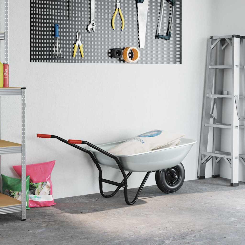 vidaXL Wheelbarrow Silver and Black 80 L 120 kg Galvanized Steel