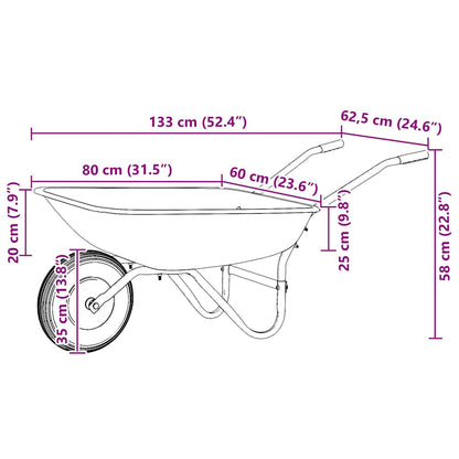 vidaXL Wheelbarrow Silver and Black 80 L 120 kg Galvanized Steel