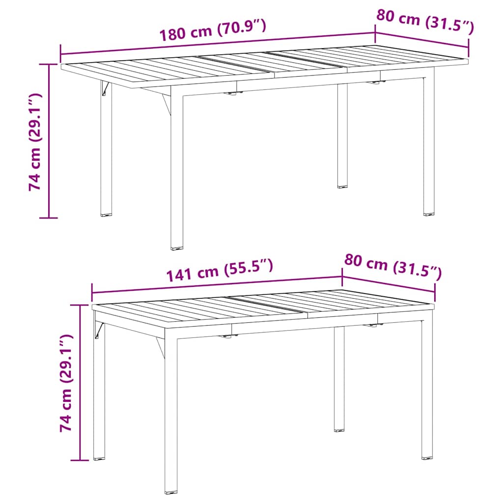 vidaXL Patio Table Anthracite 180 x 80 x 74 cm Powder-Coated Steel