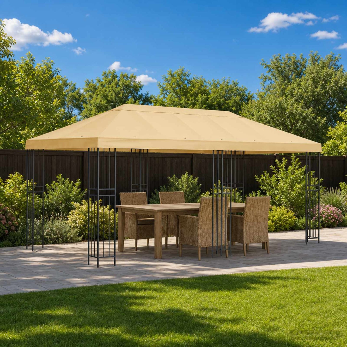 vidaXL Garden Gazebo 6 x 3 m Cream Polyester and Steel 190 gsm