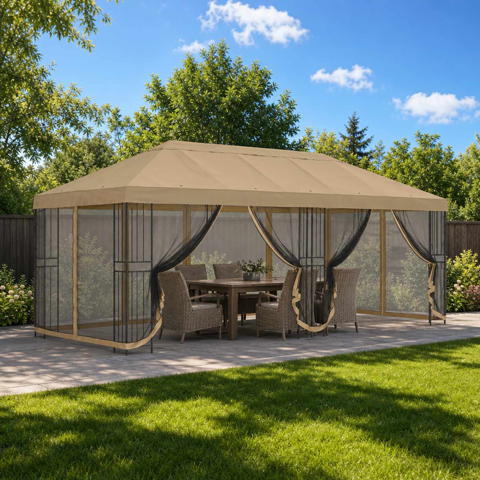 vidaXL 6 x 3 m Beige Polyester and Steel 190 gsm