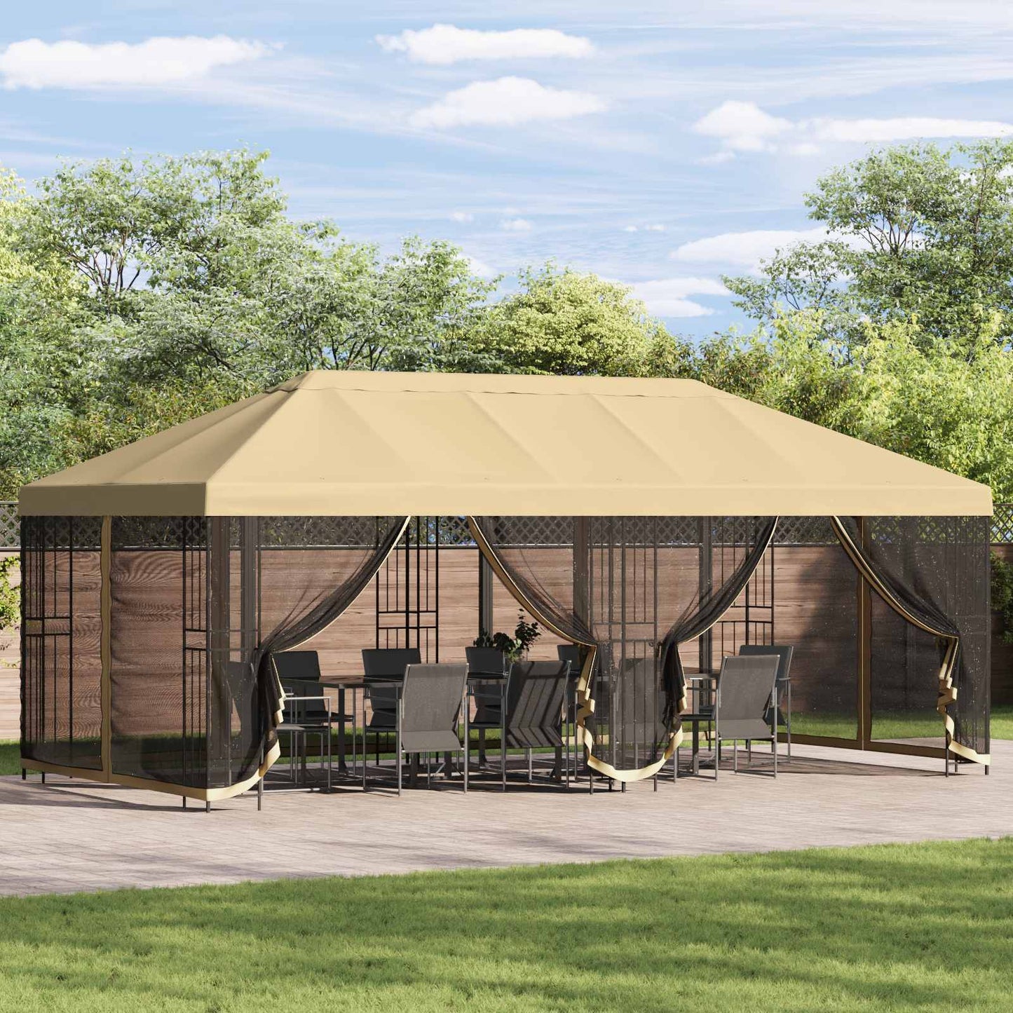 vidaXL 6 x 3 m Cream Polyester and Steel 190 gsm