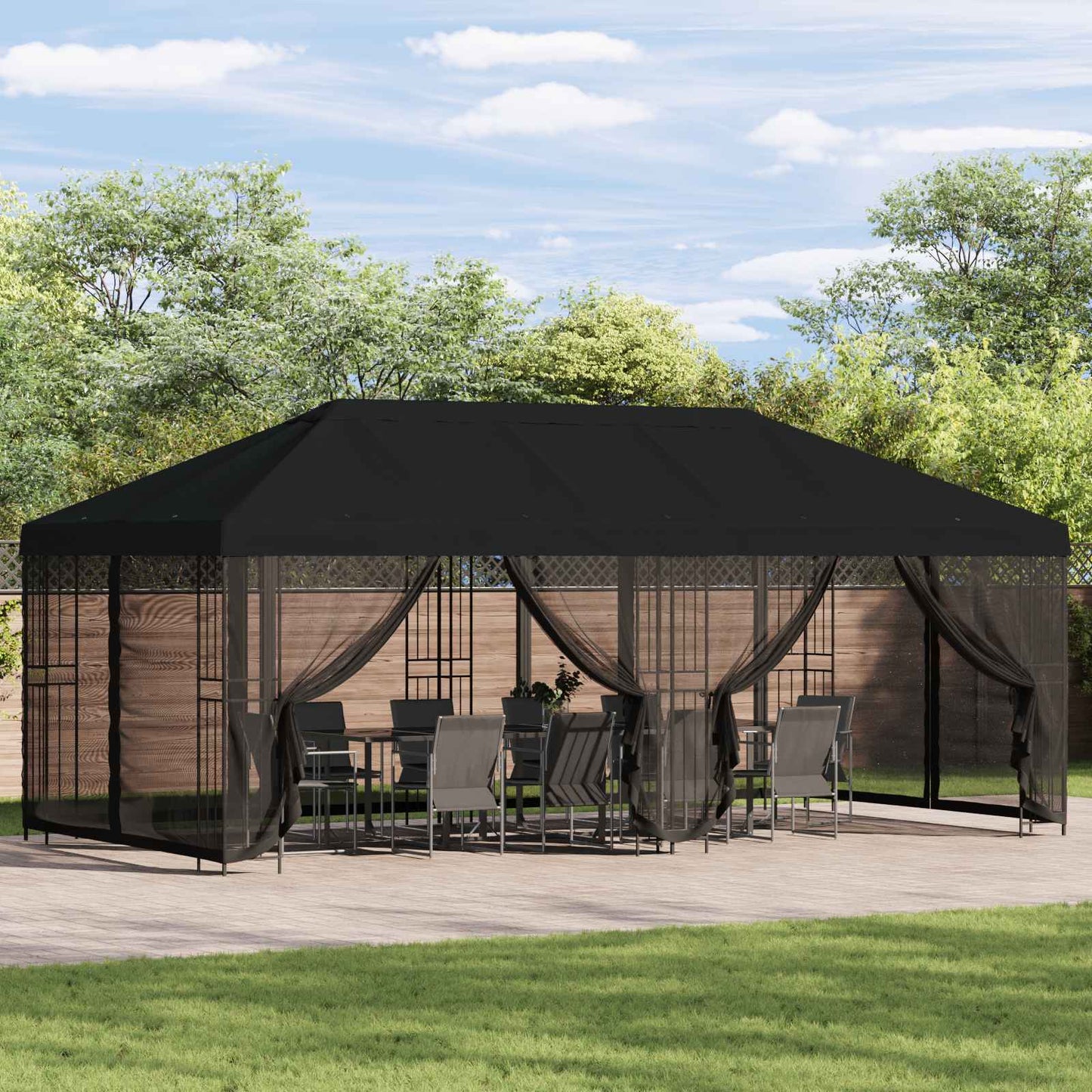 vidaXL 6 x 3 m Black Polyester and Steel 190 gsm