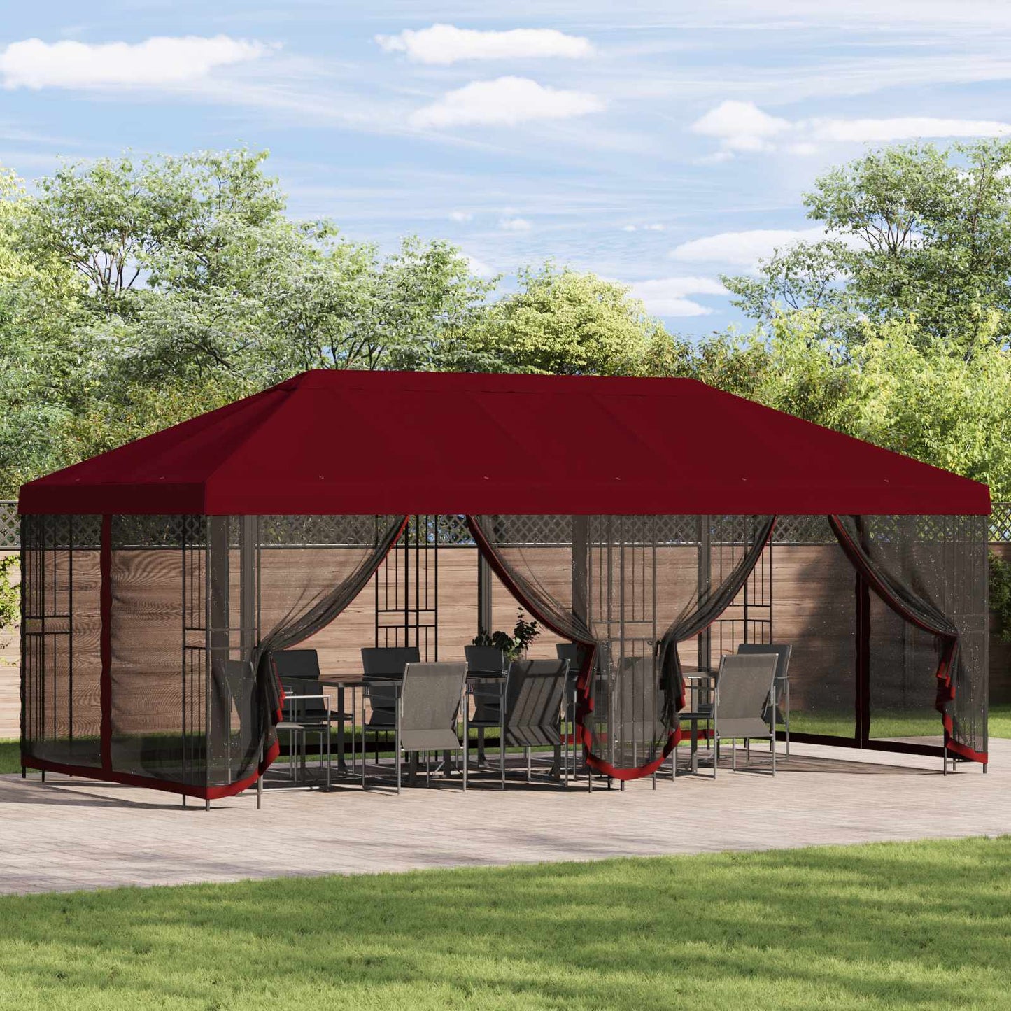 vidaXL 6 x 3 m Burgundy Polyester and Steel 190 gsm
