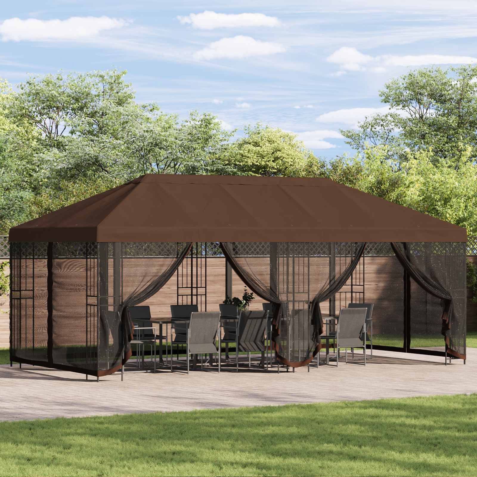 vidaXL 6 x 3 m Brown Polyester and Steel 190 gsm