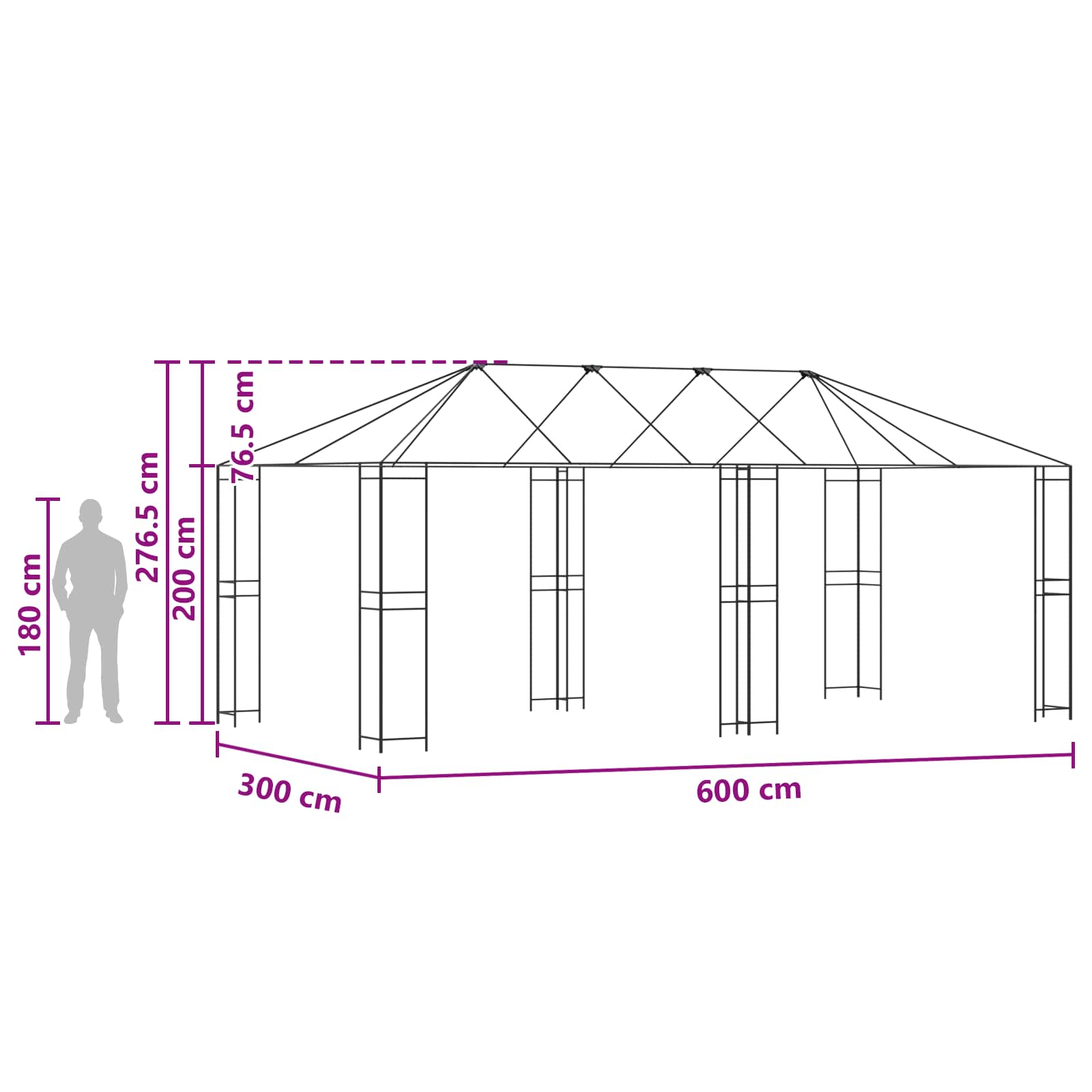 vidaXL Gazebo Frame Without Gazebo Fabric 6 x 3 m Black Steel - 62799