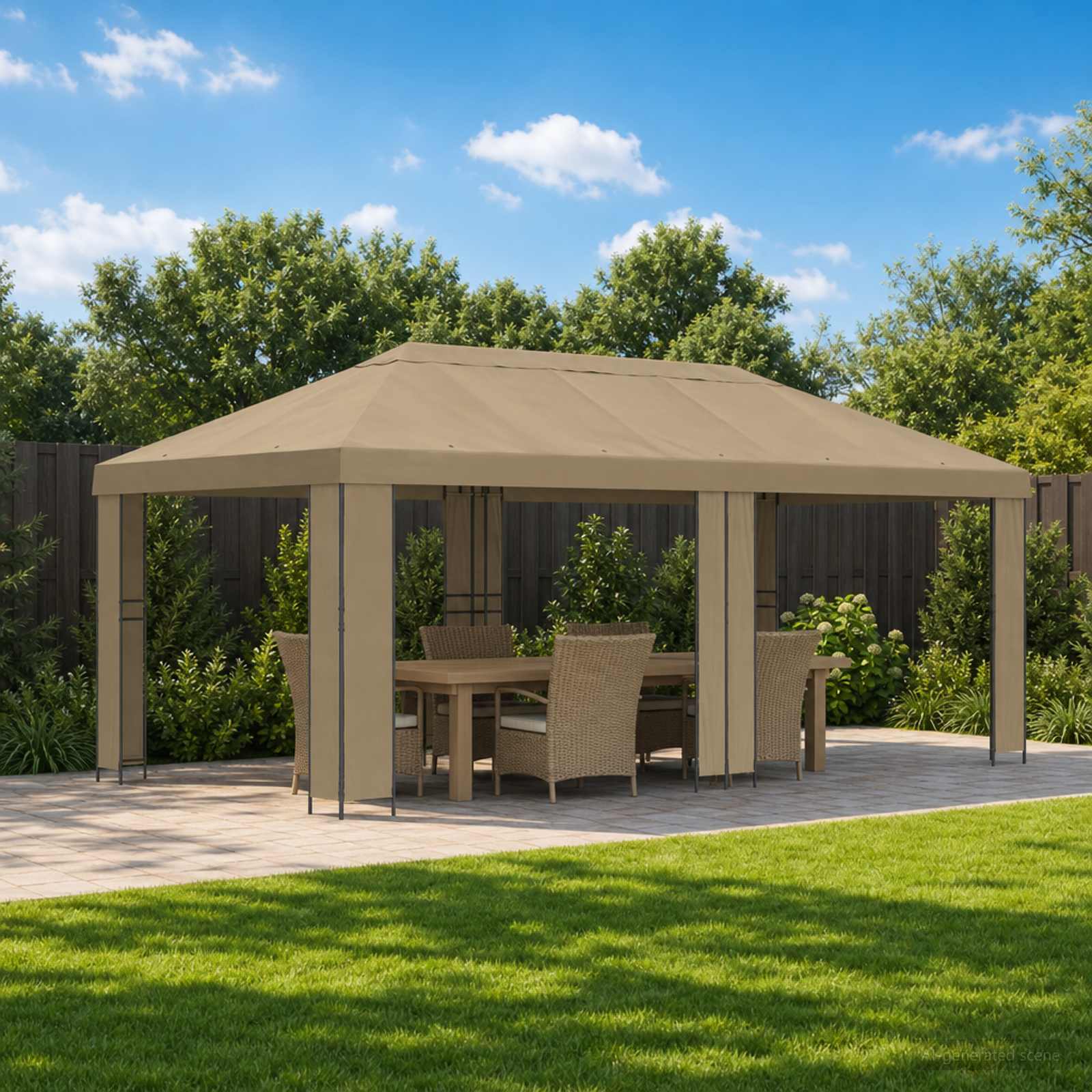 vidaXL Garden Gazebo 6 x 3 m Beige Polyester and Steel 190 gsm - 62802