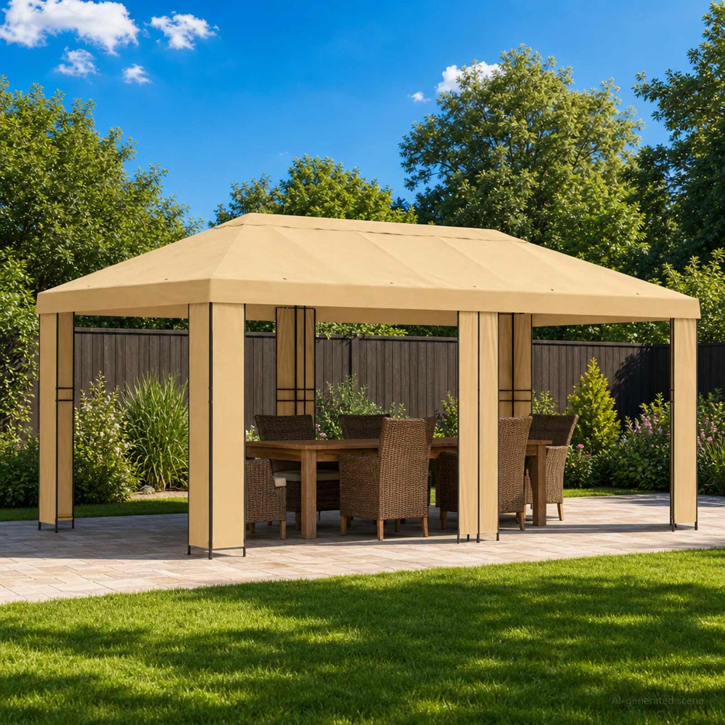 vidaXL Garden Gazebo 6 x 3 m Cream Polyester and Steel 190 gsm - 62804