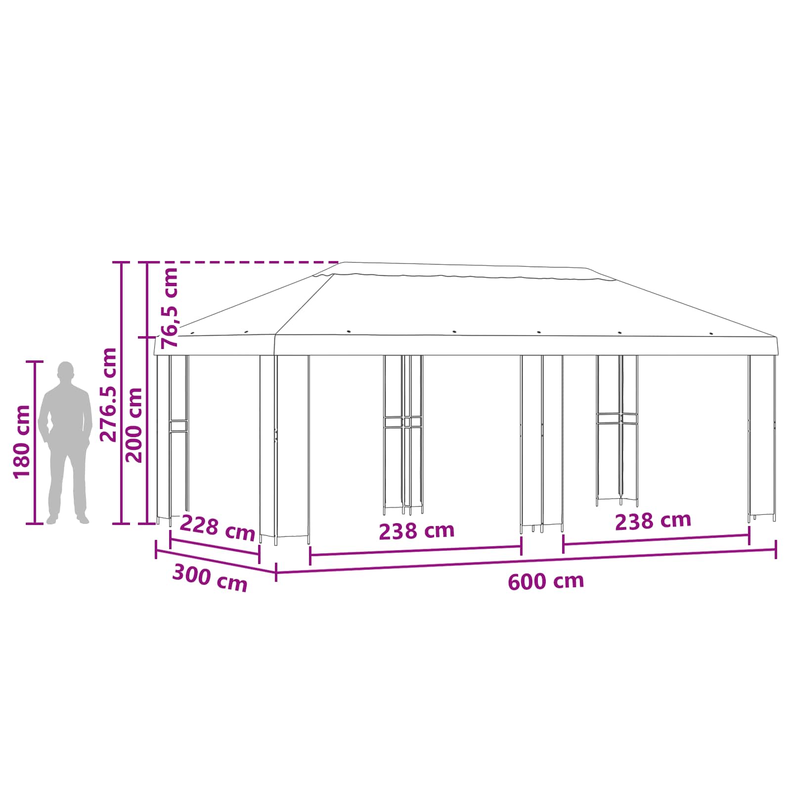 vidaXL Garden Gazebo 6 x 3 m Anthracite Polyester and Steel 190 gsm - 62808