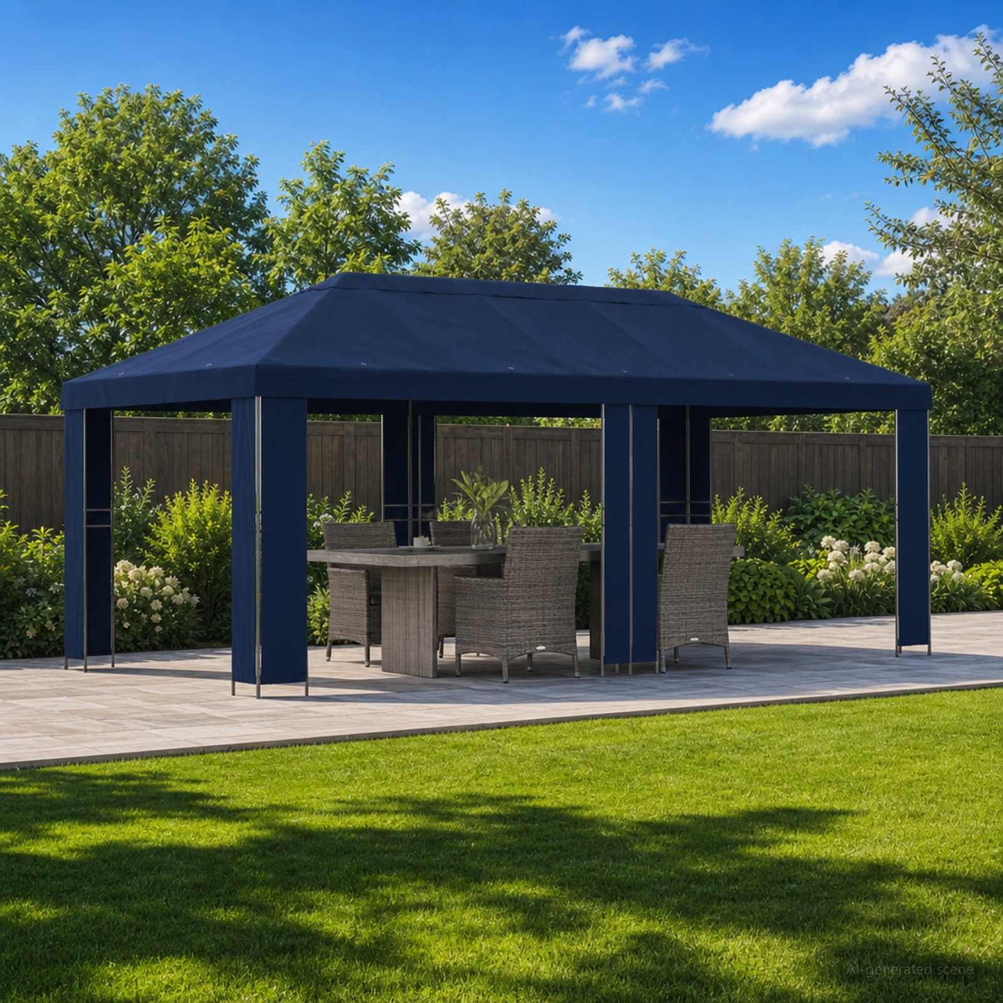 vidaXL Garden Gazebo 6 x 3 m Blue Polyester and Steel 190 gsm - 62827