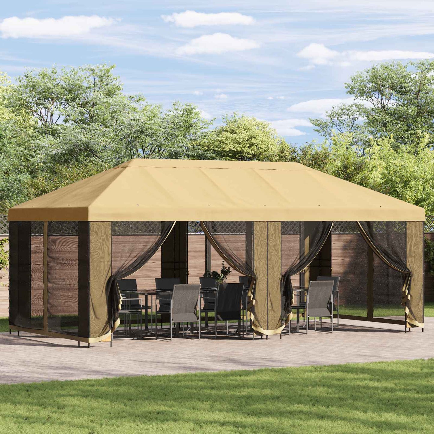 vidaXL Garden Gazebo with Sidewalls 6 x 3 m Cream Polyester and Steel