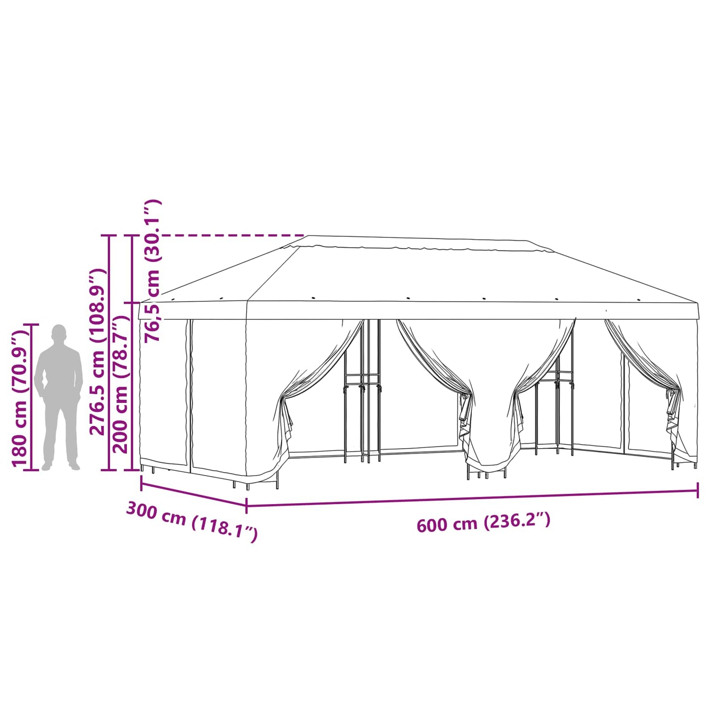vidaXL Garden Gazebo with Sidewalls 6 x 3 m Anthracite
