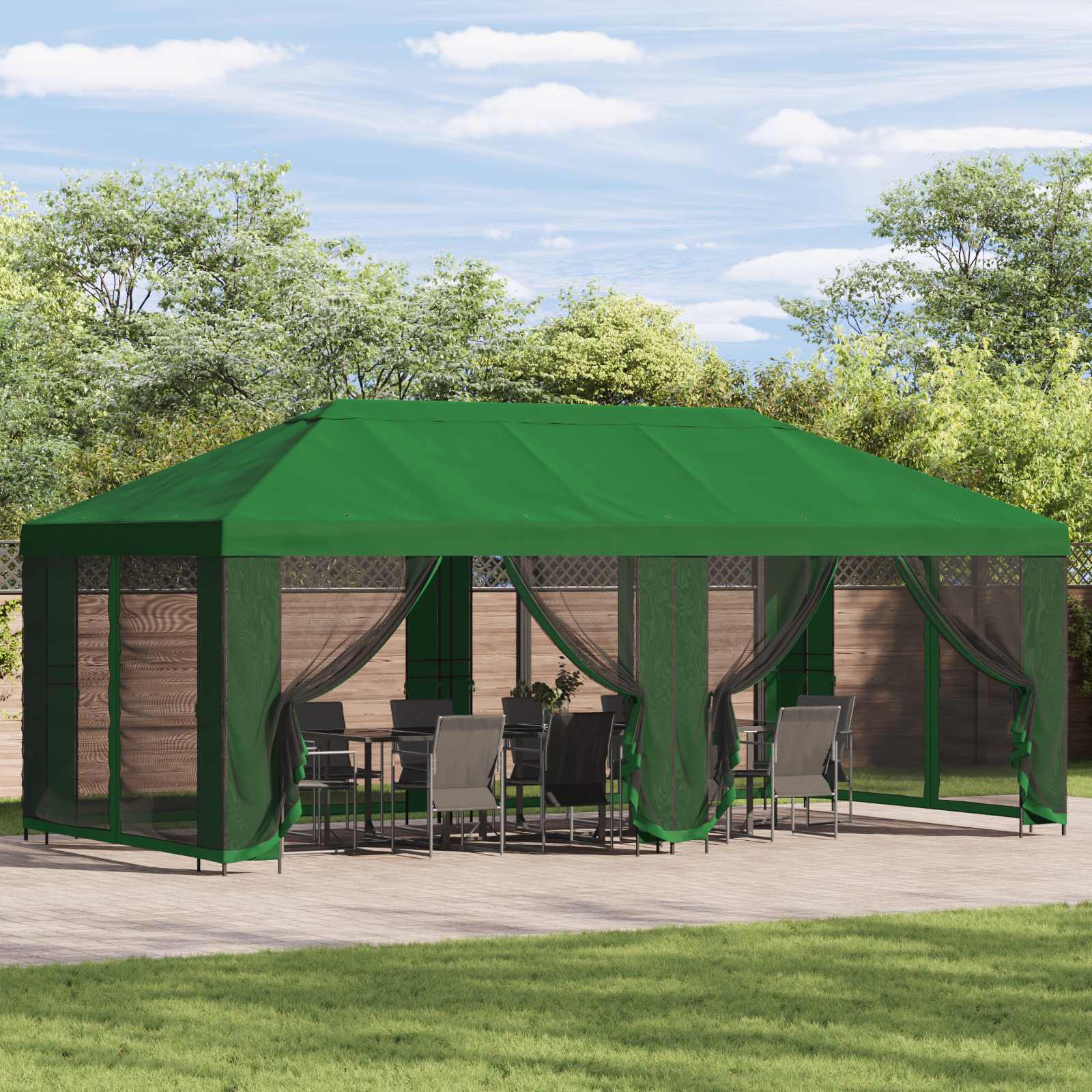 vidaXL Garden Gazebo with Sidewalls 6 x 3 m Green Polyester and Steel