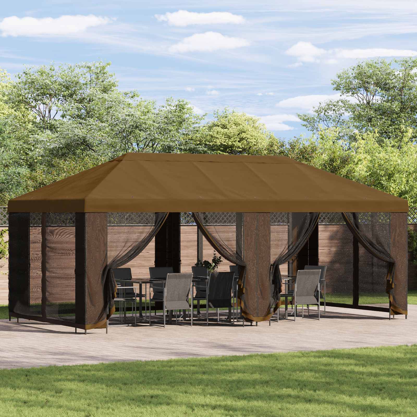 vidaXL Garden Gazebo with Sidewalls 6 x 3 m Taupe Polyester and Steel