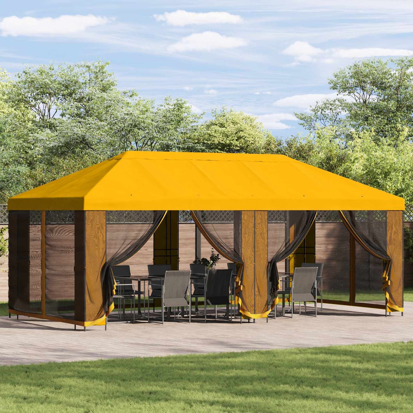 vidaXL Garden Gazebo with Sidewalls 6 x 3 m Yellow Polyester and Steel
