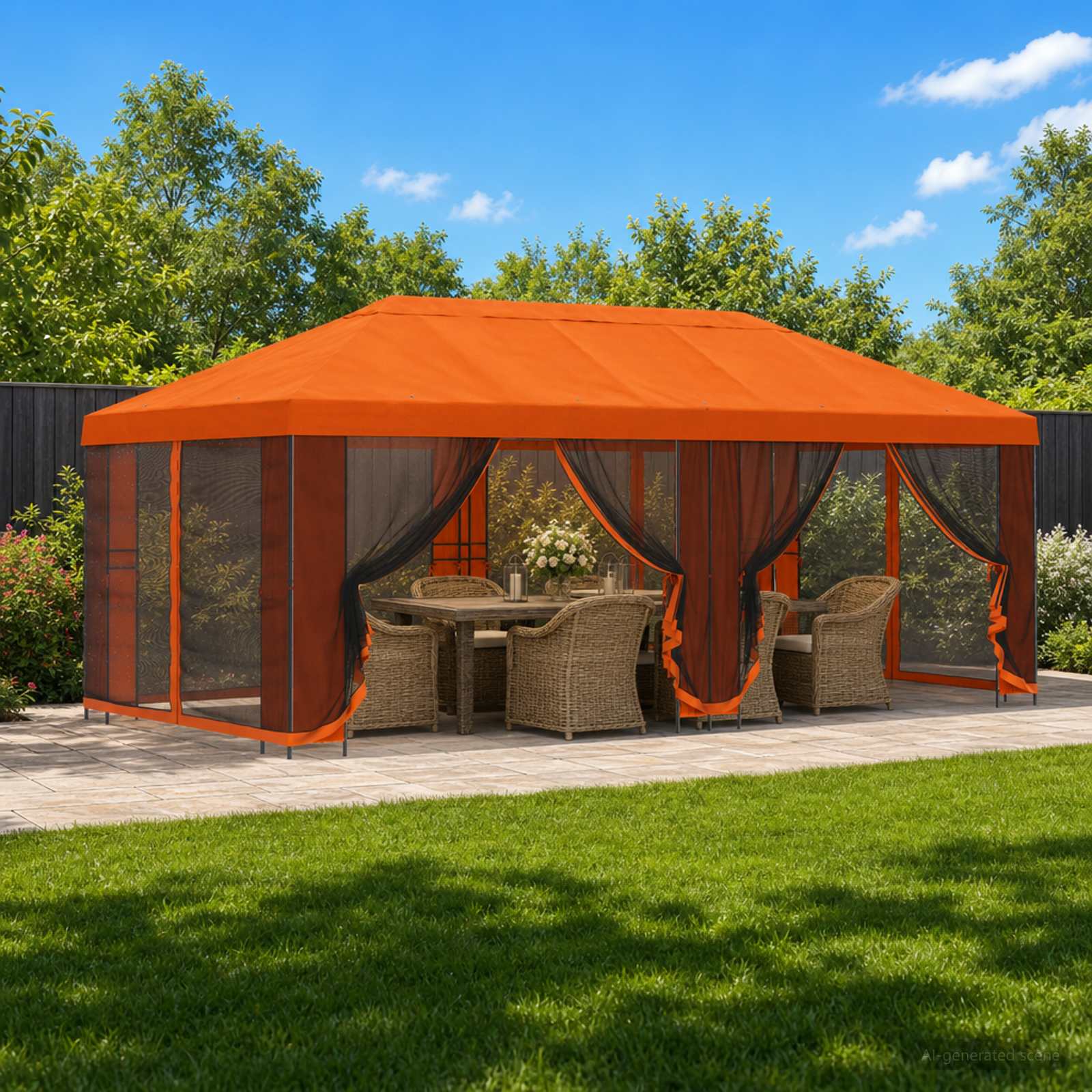 vidaXL Garden Gazebo with Sidewalls 6 x 3 m Orange Polyester and Steel