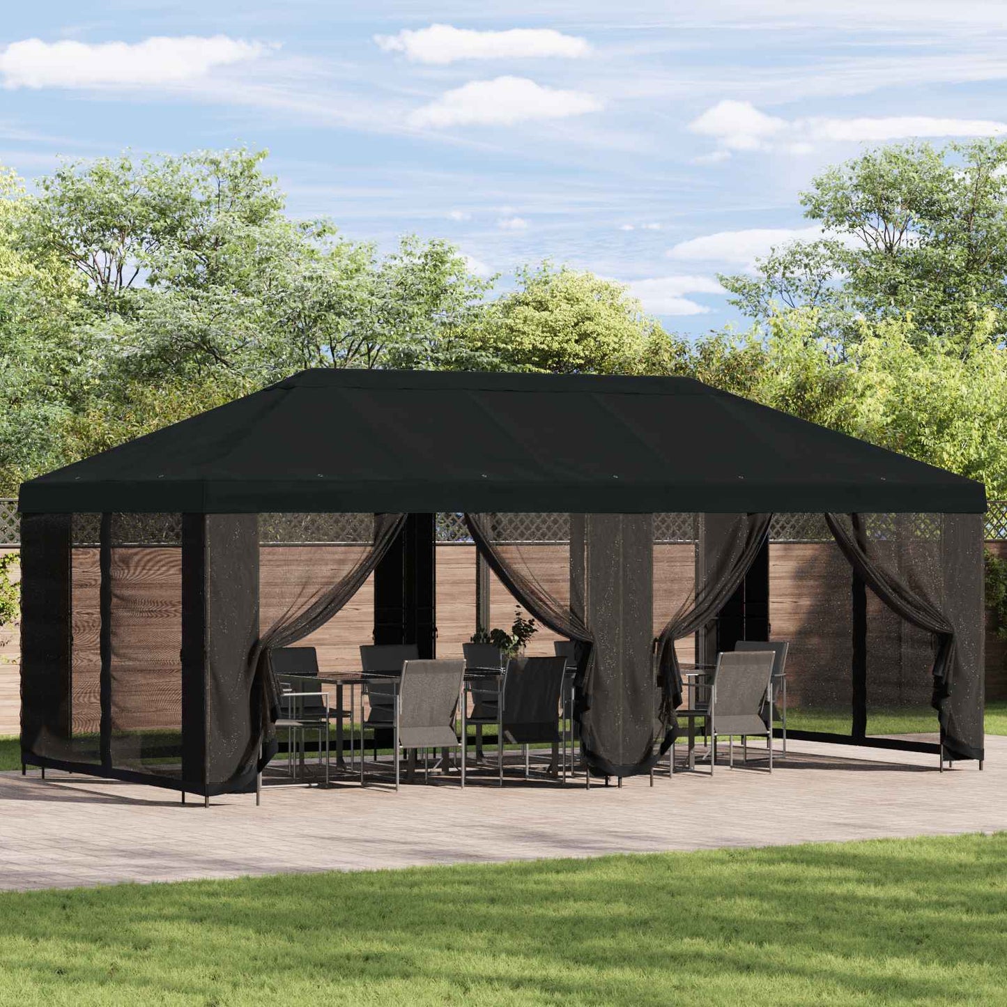 vidaXL Garden Gazebo with Sidewalls 6 x 3 m Black Polyester and Steel