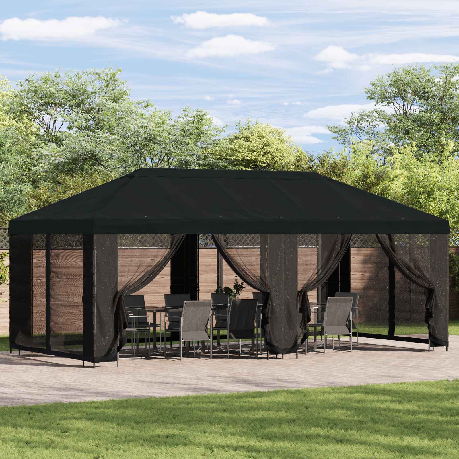 vidaXL Garden Gazebo with Sidewalls 6 x 3 m Black Polyester and Steel