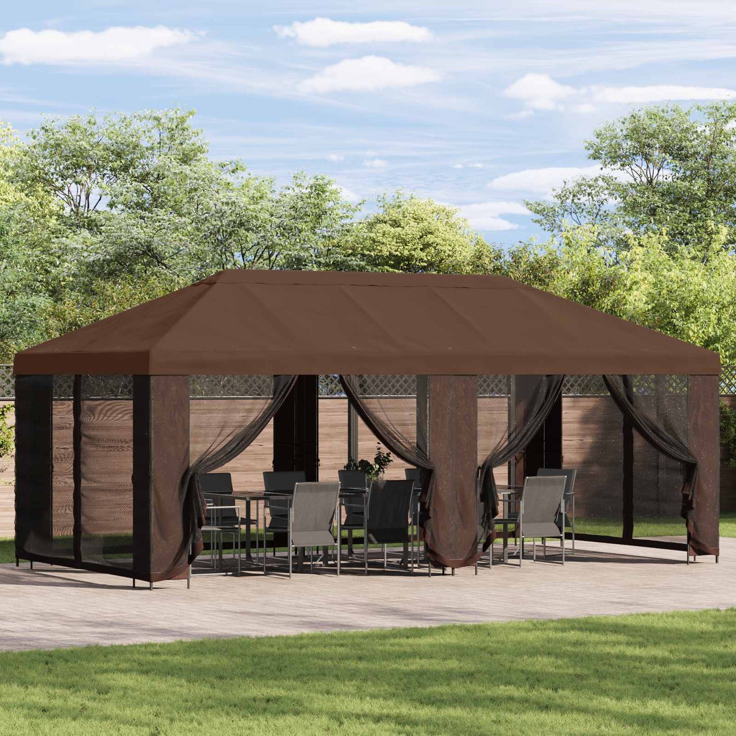 vidaXL Garden Gazebo with Sidewalls 6 x 3 m Brown Polyester and Steel