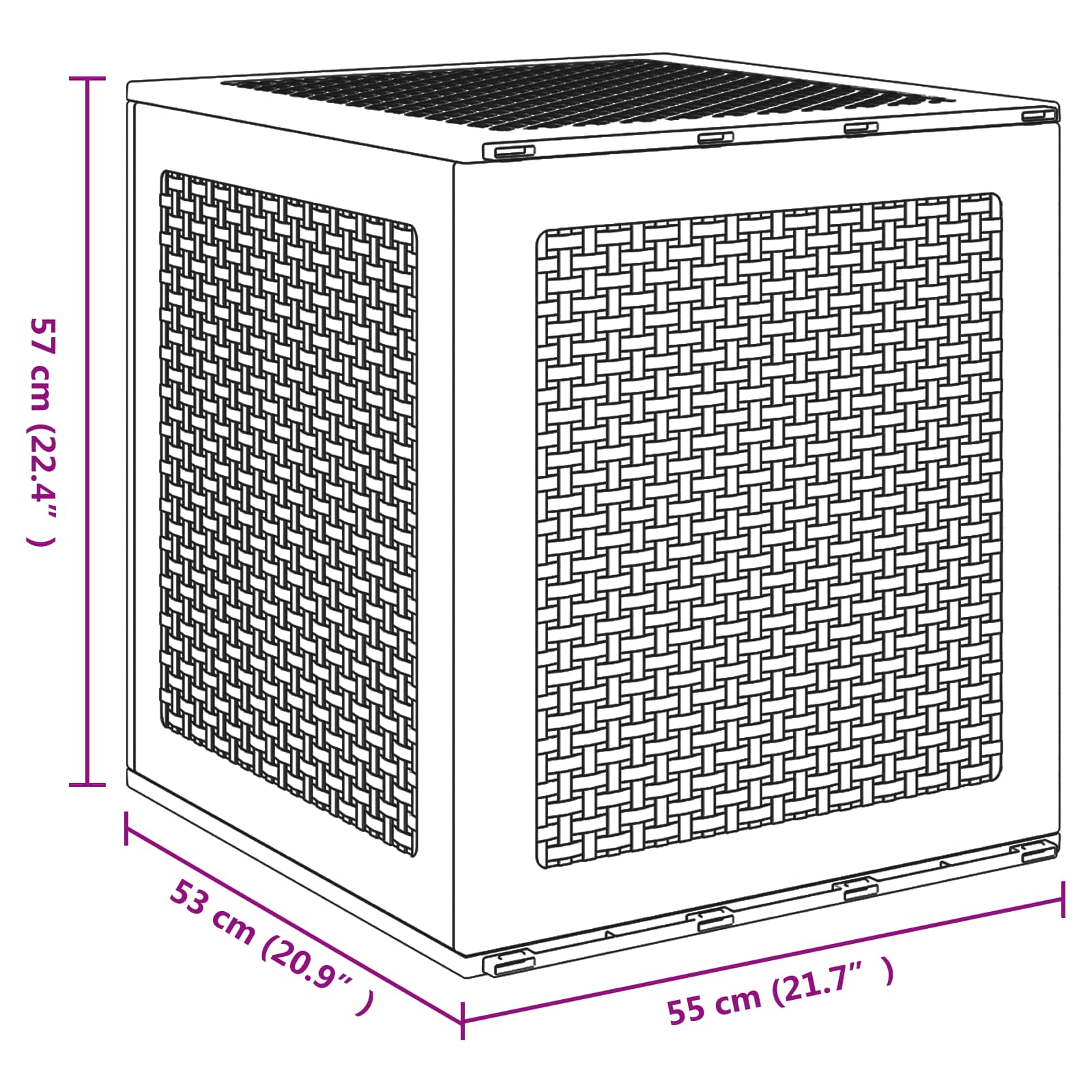 vidaXL Storage Box with Storage Brown 55 x 53 x 57 cm Polypropylene