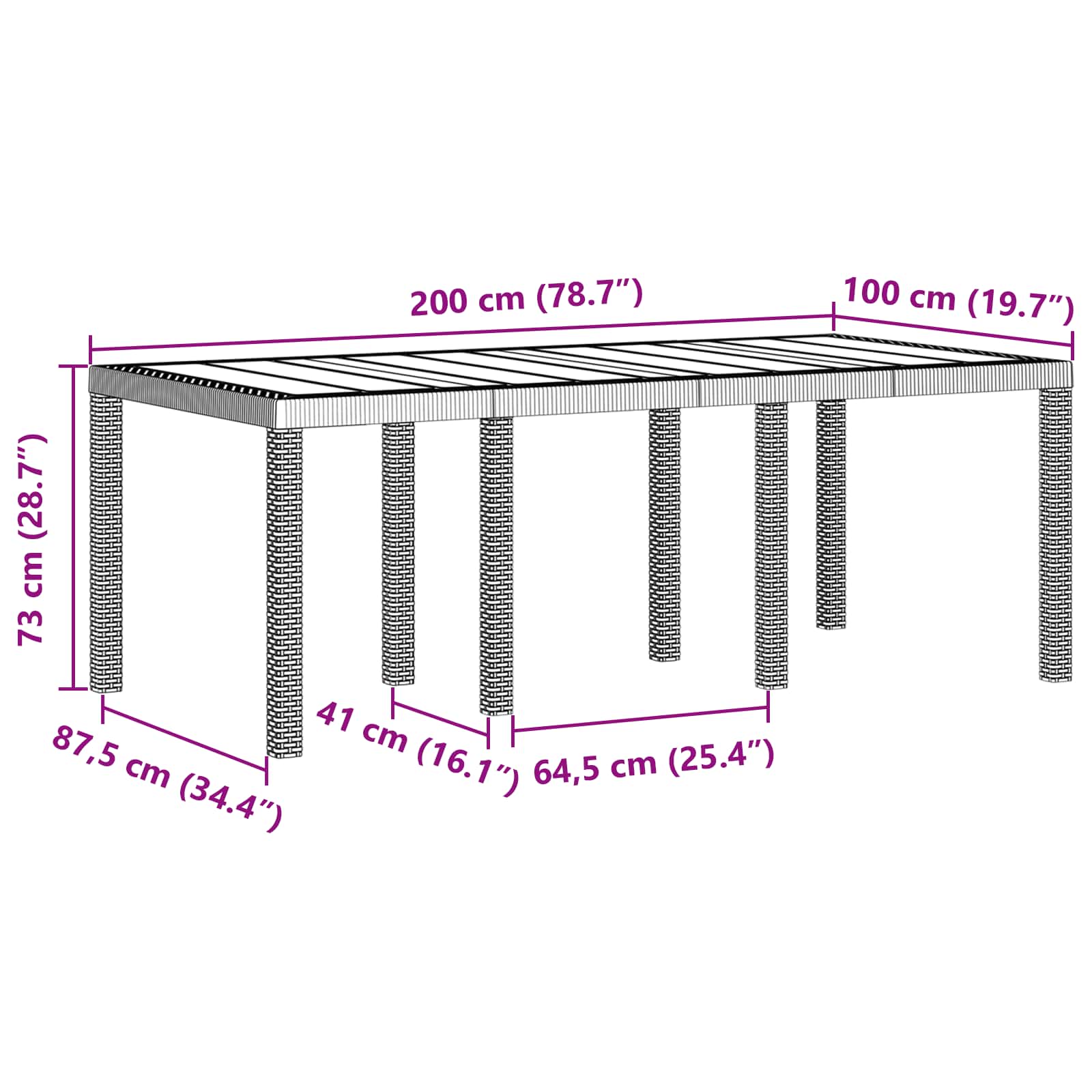 vidaXL Garden Table Brown 200 x 100 x 73 cm Poly Rattan