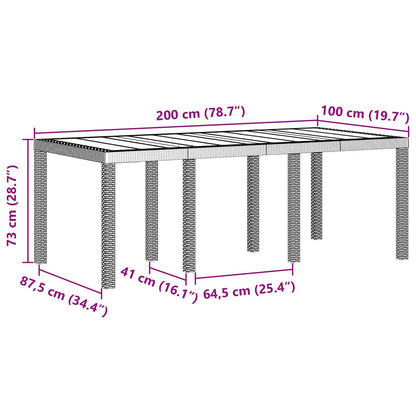 vidaXL Garden Table Brown 200 x 100 x 73 cm Poly Rattan