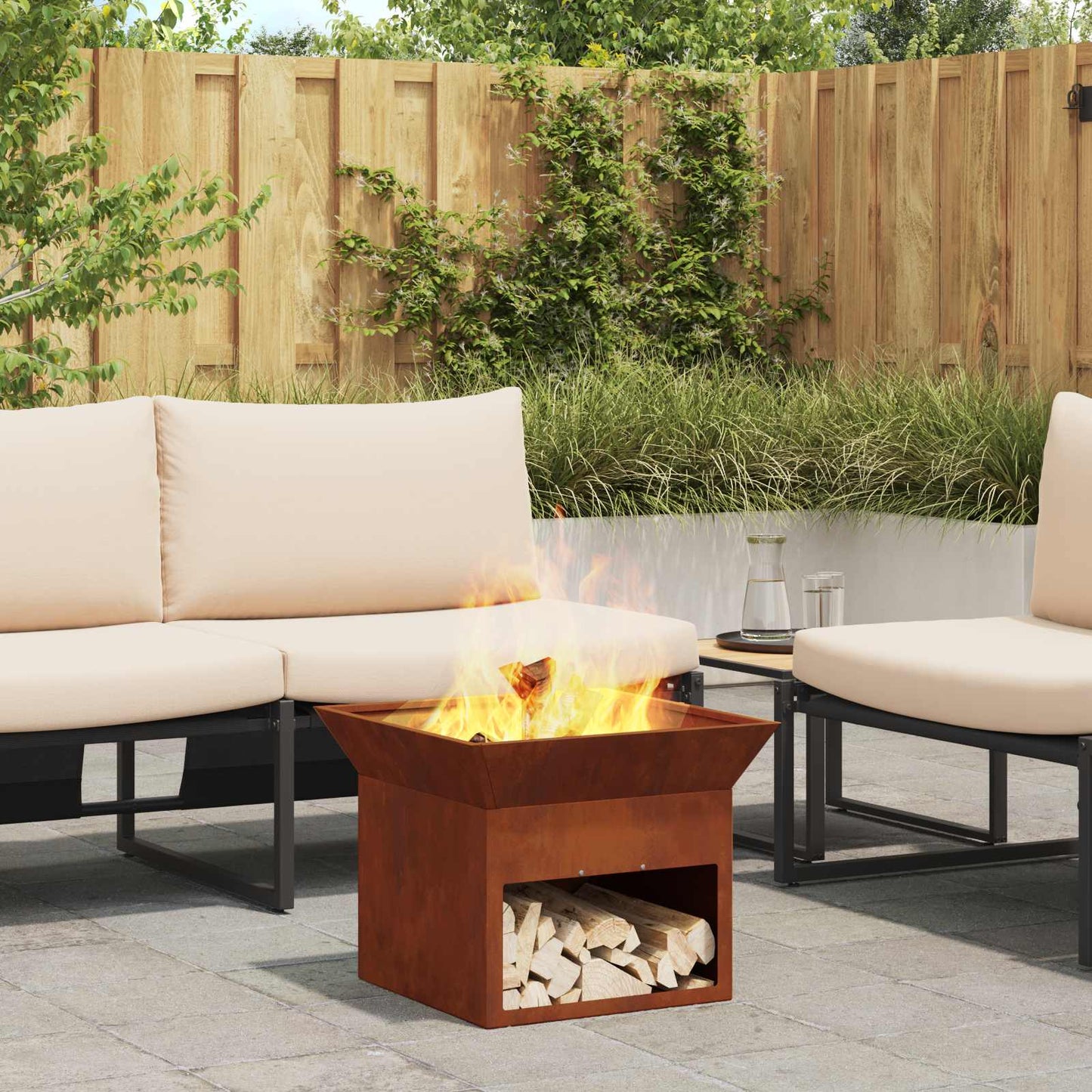 vidaXL Fire Pit Rusty 50 x 50 x 40 cm Weathering steel - Copper - 10782
