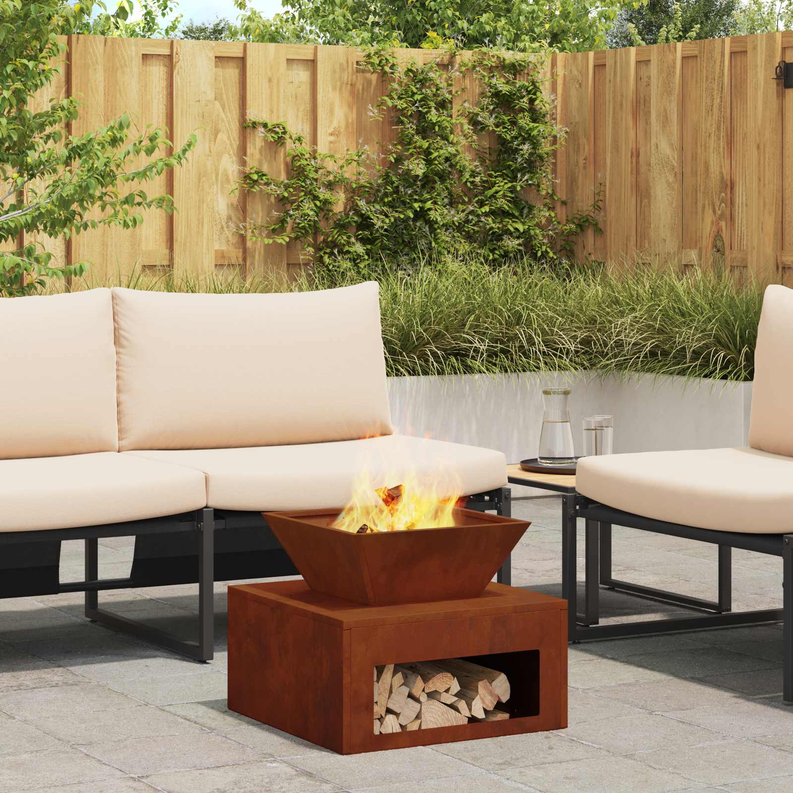 vidaXL Fire Pit Rusty 50 x 50 x 40 cm Weathering Steel - Copper